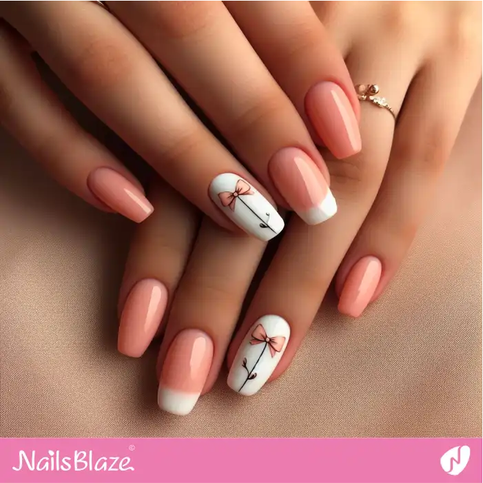 Peach Fuzz French Manicure Bow Design | Color of the Year 2024 - NB1953